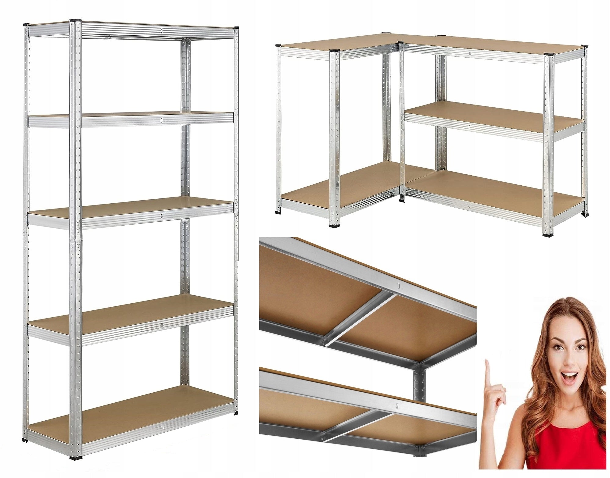Metal STORAGE RACK 180x90x40 GALVANIZED 5 SHELVES x 175kg GALVANIZED MDF Polish