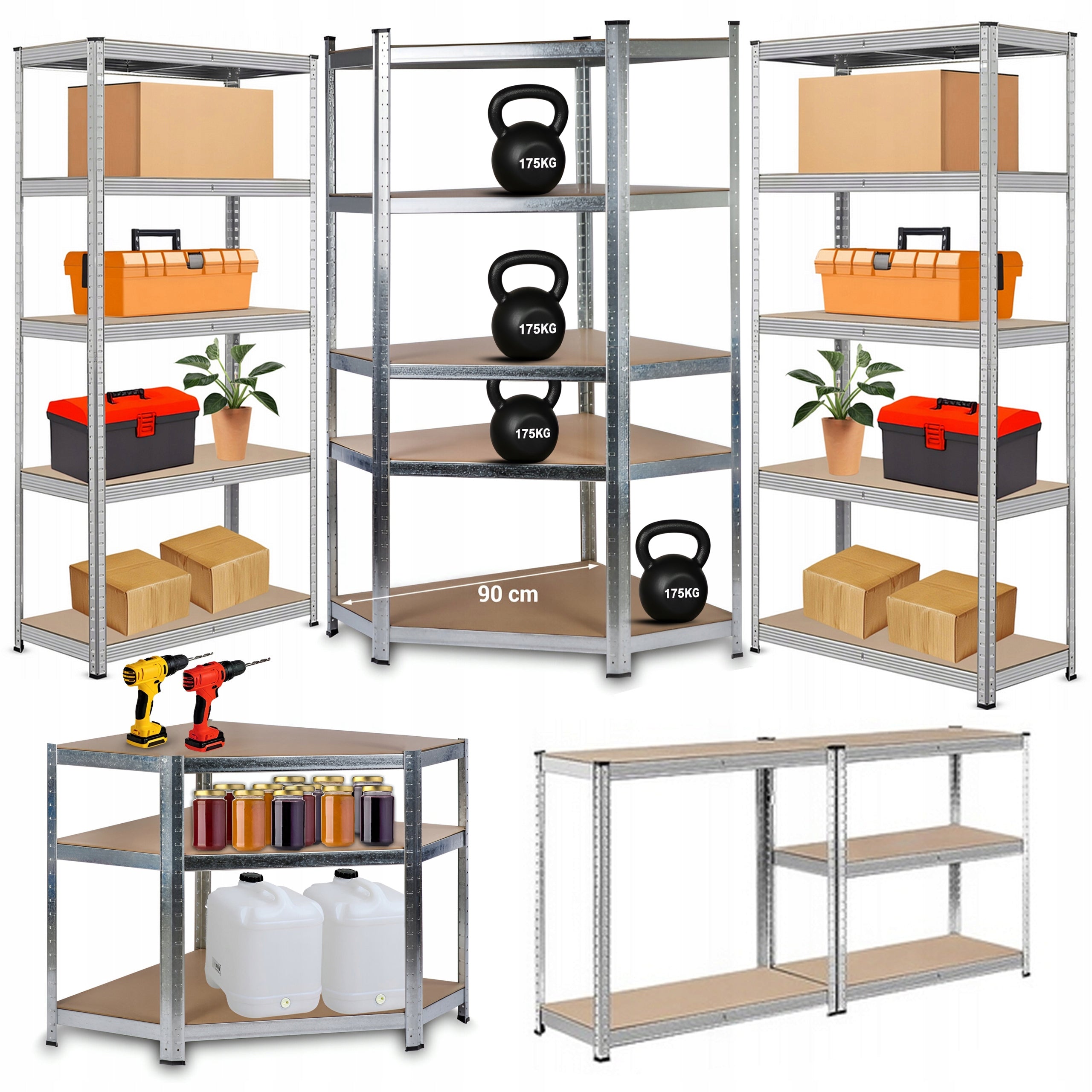 Metal Shelving Set 3pcs Corner Warehouse Garage Workshop 180x250