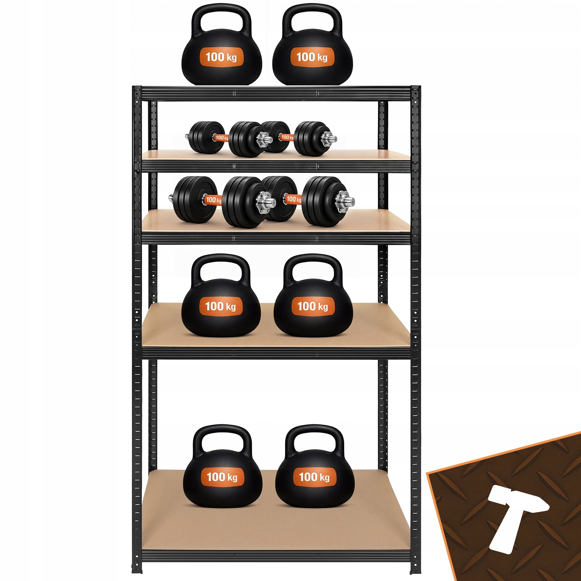 Metal Storage Rack 5 Shelves Black for Basement Garage 180x100x60cm 1T Manufacturer code Regał magazynowy - czarny 180x100x60 Bigstren