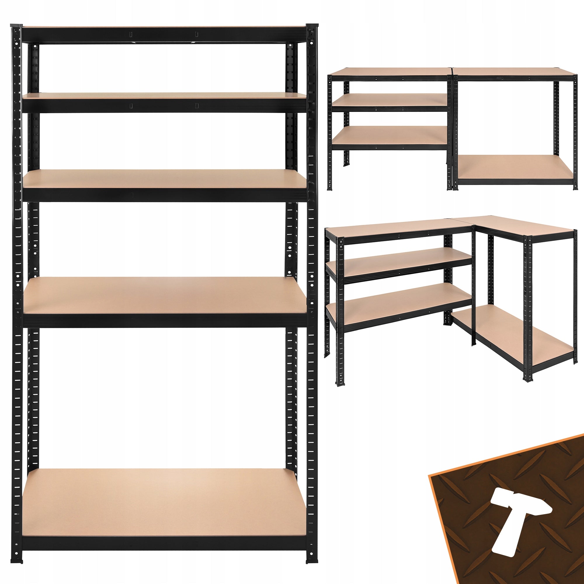 Metal Storage Rack 5 Shelves Black for Basement Garage 180x90x40 1000kg Packaging status original