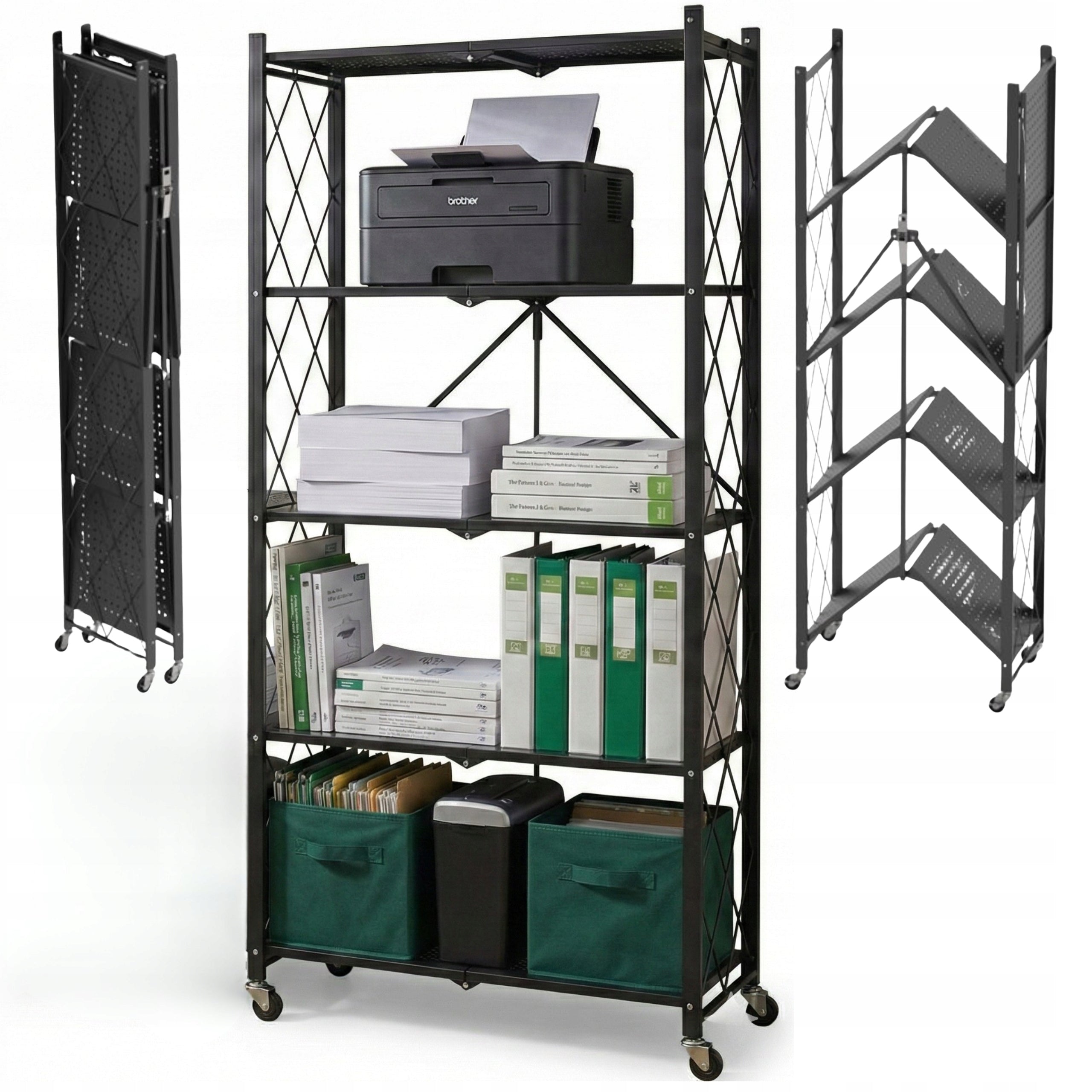 Metal Storage Rack Folding On Wheels 5 Shelves Mobile Loft Avenido