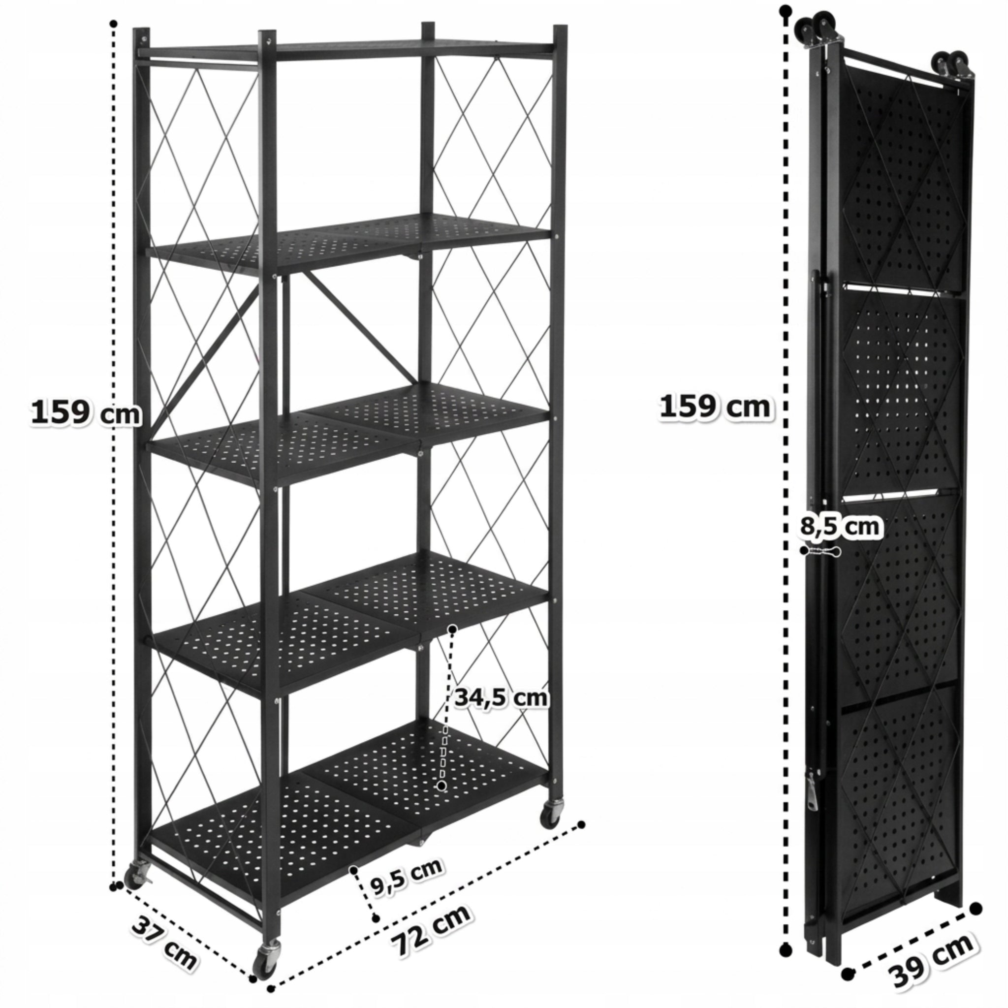 Metal Storage Rack Folding On Wheels Black 5 Shelves Mobile Loft Manufacturer code 5906826441780