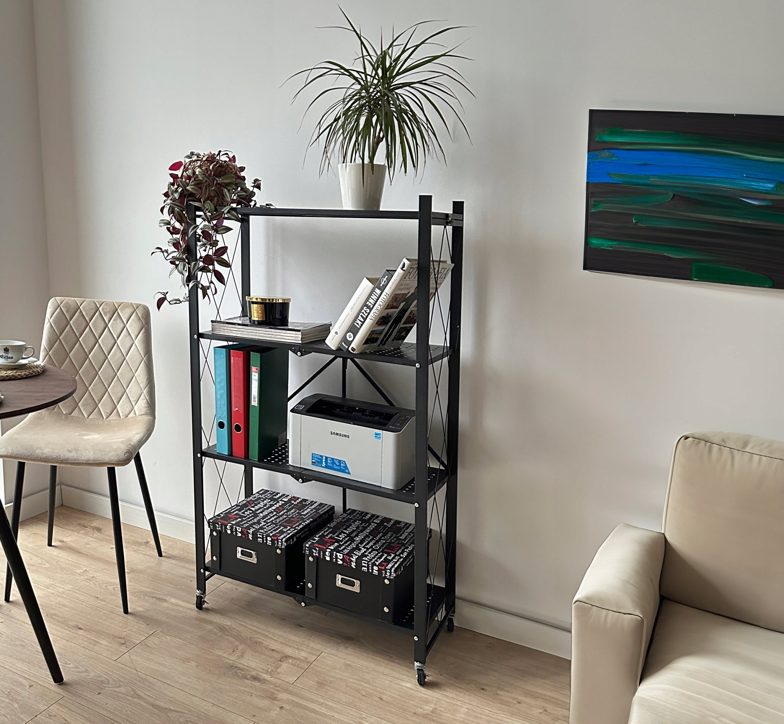 Metal Storage Rack On Wheels Folding Black 4 Shelves Mobile Loft Manufacturer Gockowiak