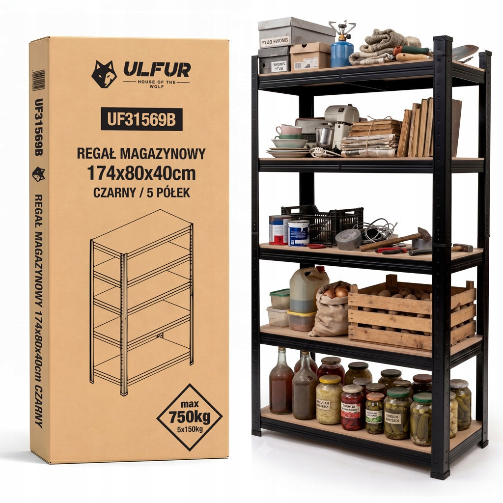Metal Storage Rack for Basement Garage 174x80x40cm 750kg 5 Shelves Ulfur