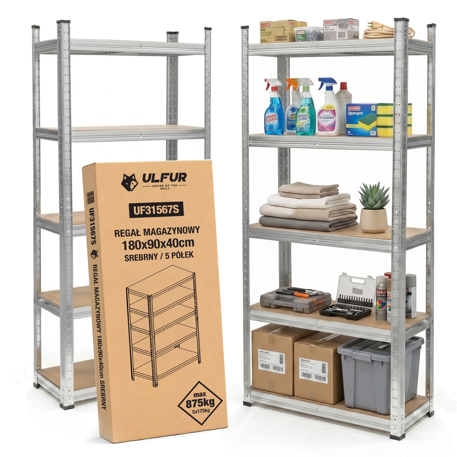 Metal Storage Rack for Basement Garage 180x90x40cm 5 Shelves 875kg Ulfur