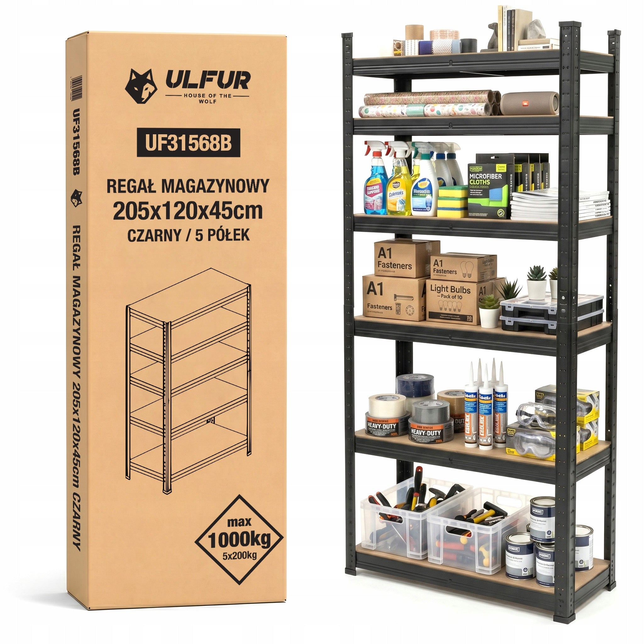 Metal Storage Rack for Basement Garage 205x120x45cm 1000kg Black Ulfur