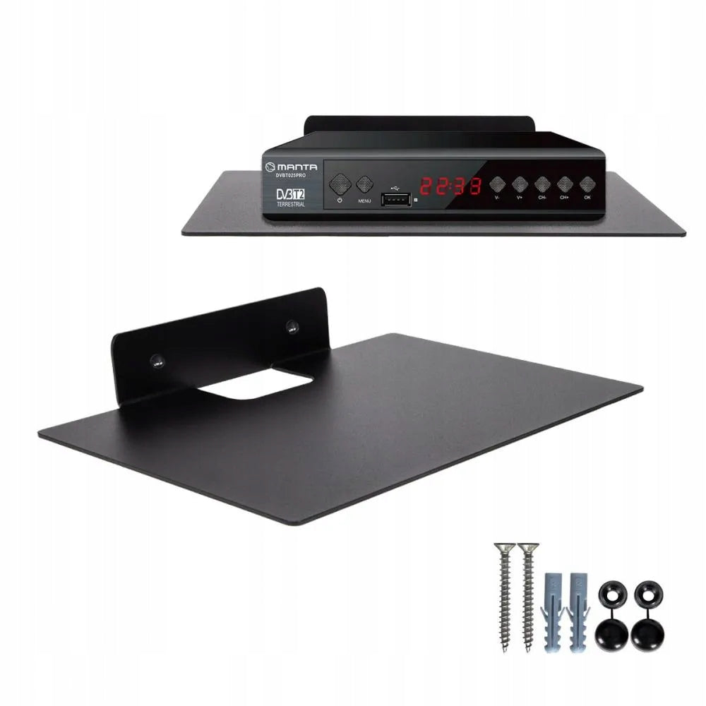 Metal TV shelf for router decoder black wall 27x18,5cm organizer