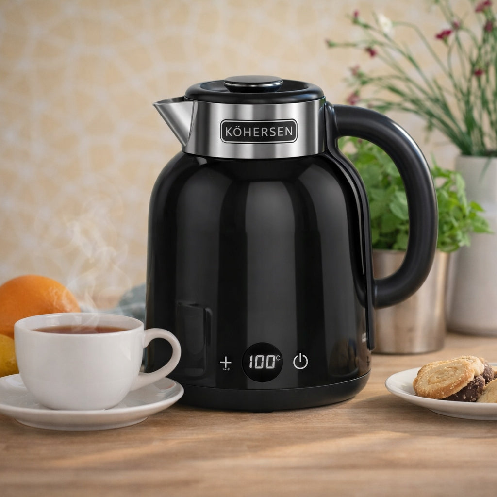 Metal electric kettle with TEMPERATURE CONTROL wireless Kohersen Packaging status original