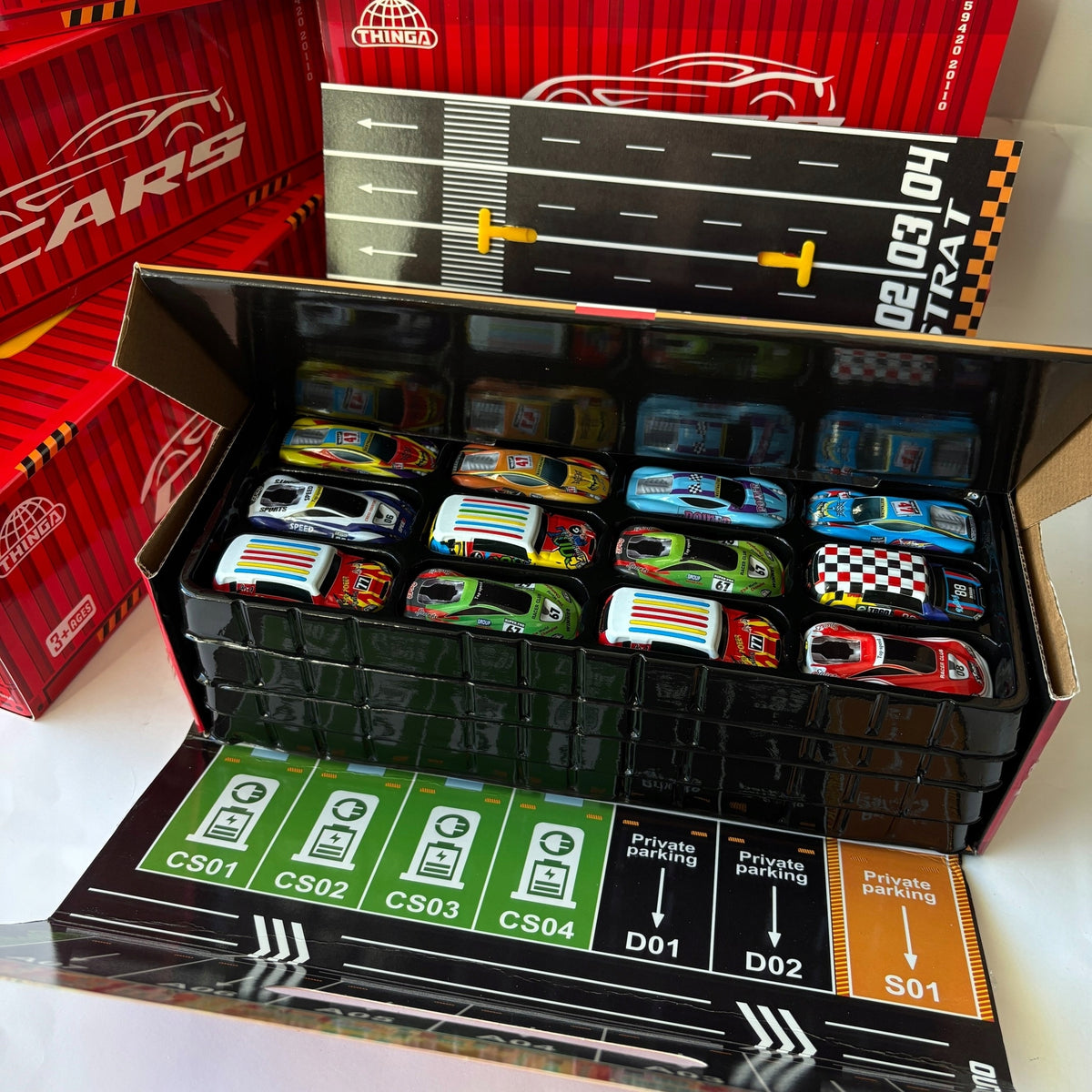 Metal resoraki cars with drive 48 pcs. parking and race track Manufacturer code TOY-ZEST-AUT-CZER