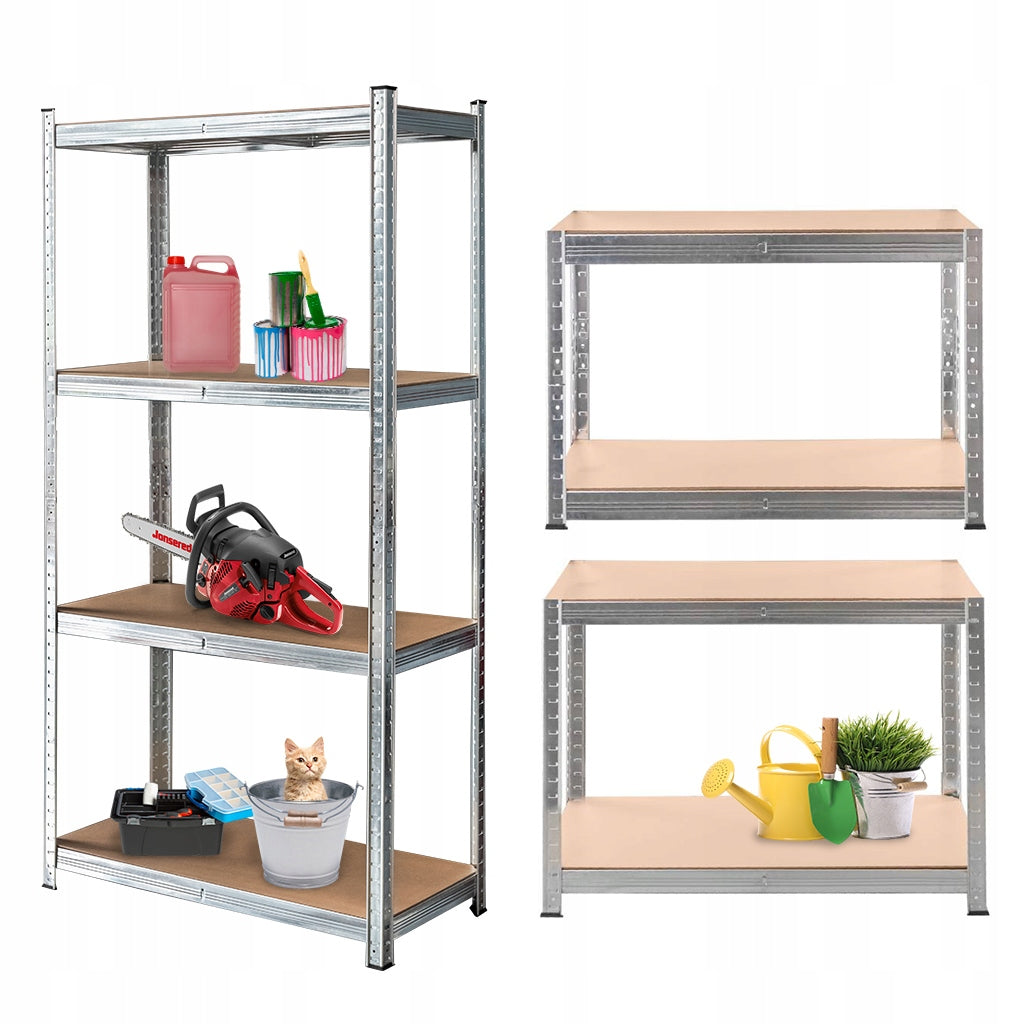 Metal storage rack 2in1 180x90x40cm 4 shelves MDF 700kg garage basement
