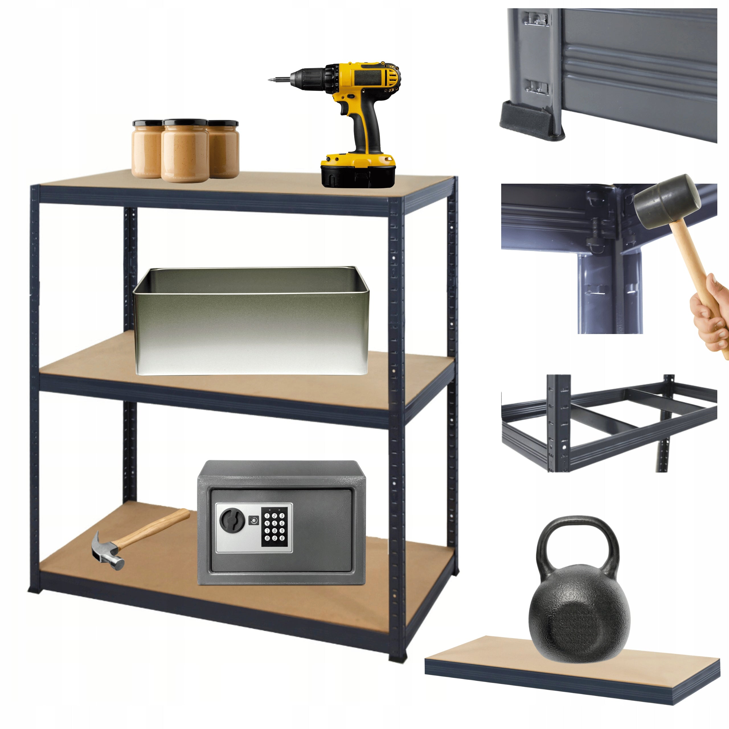 Metal storage rack PREMIUM HELIOS 90x150x50cm 3Px175kg