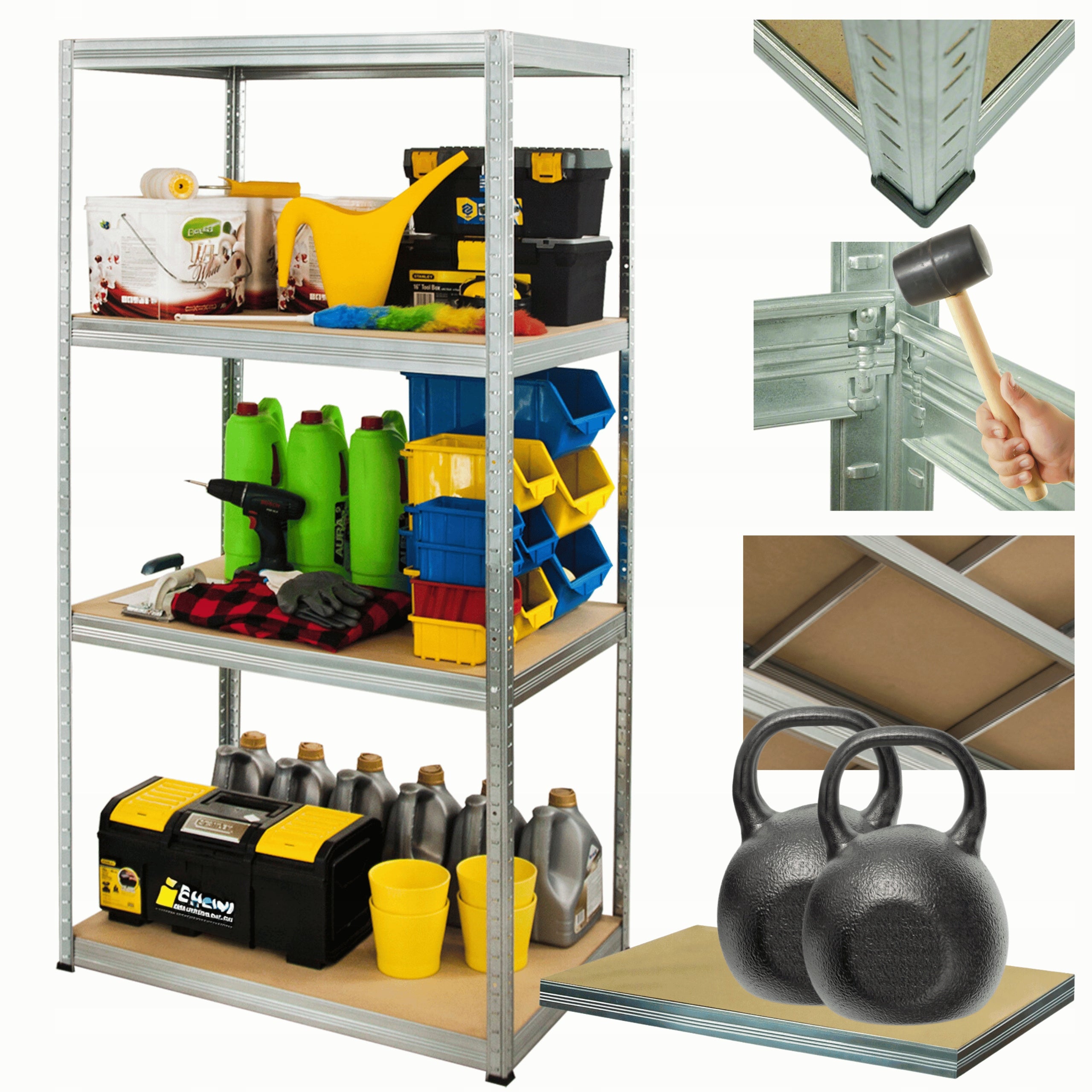 Metal storage rack garage galvanized HELIOS 180x110x60cm 4Px275kg