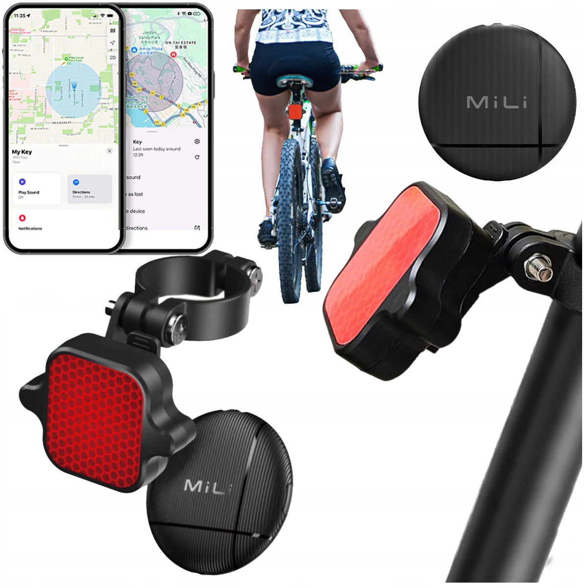 MiLi LiTag GPS Locator BT Duo ANDROID iOS APPLE Rear Reflector for Bike Packaging status original