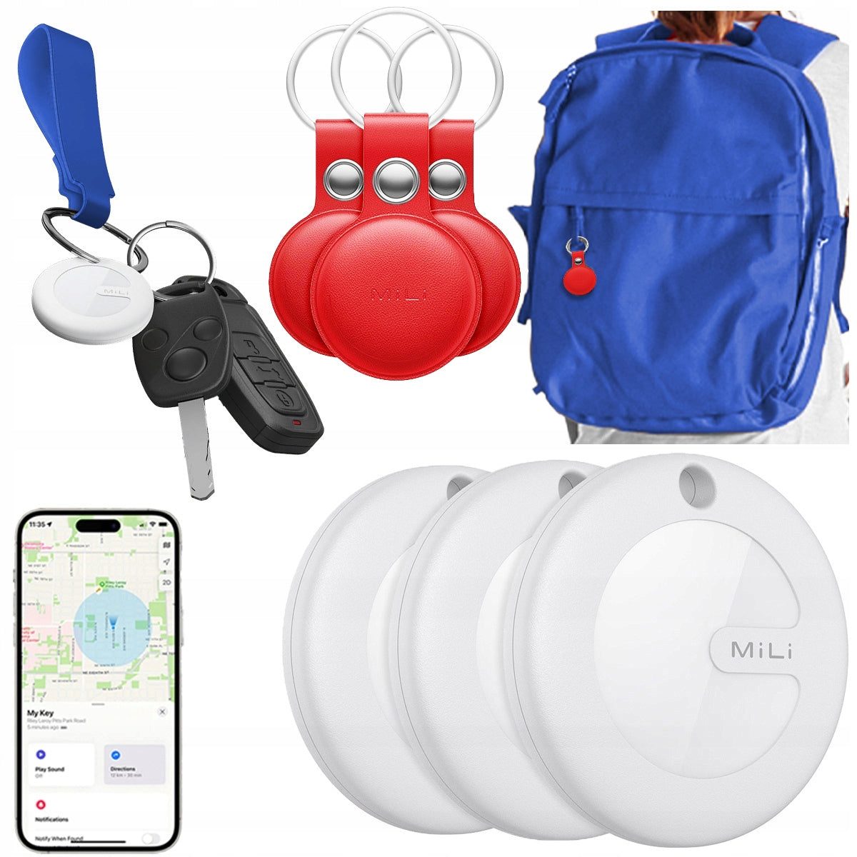 MiLi MiTag 3x GPS Locator iOS APPLE BT 3x Keychain Case