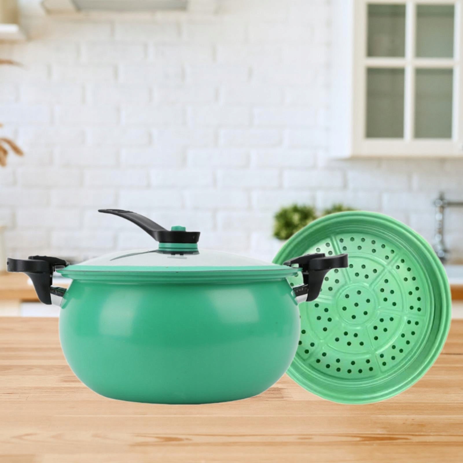 Micro Pressure Cooker Cooking Pot 7L Double Handle Saucepan with Lid green