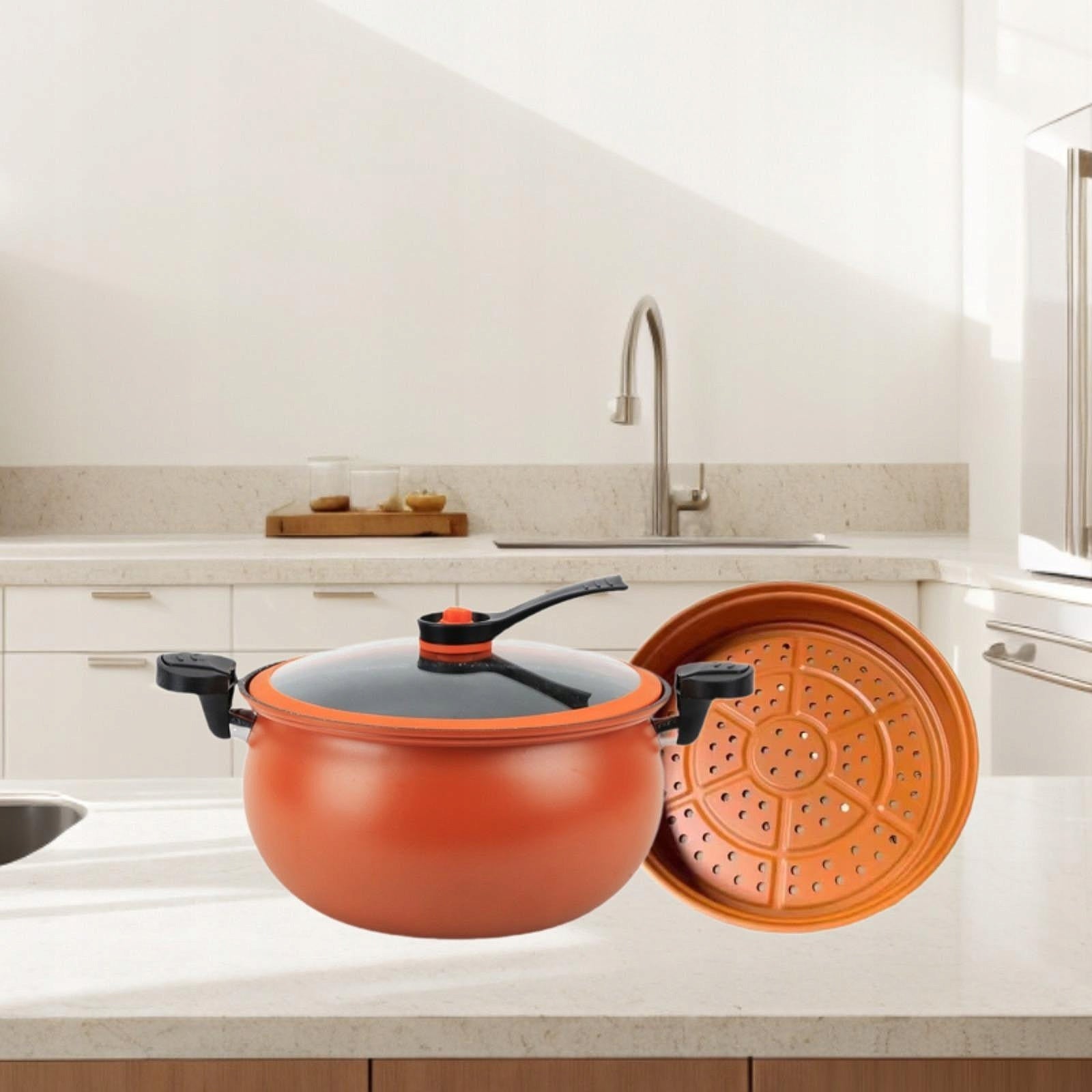 Micro Pressure Cooker Cooking Pot 7L Double Handle Saucepan with Lid orange