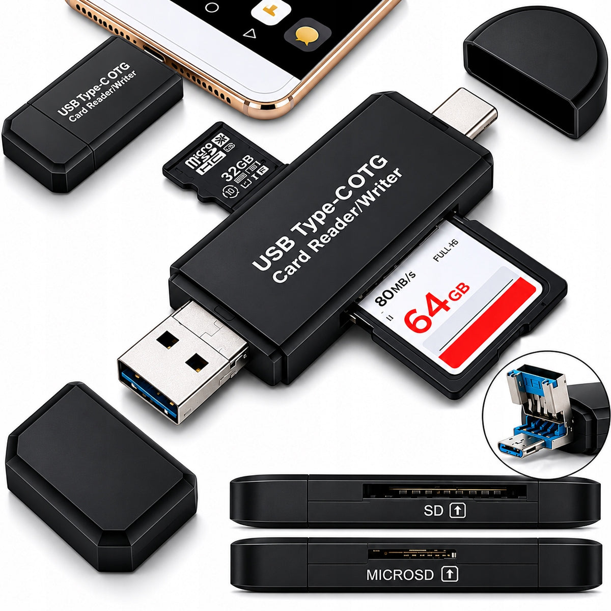 Micro SD TF Memory Card Reader USB-C USB MicroUSB 5in1 FOR PHONE LAPTOP