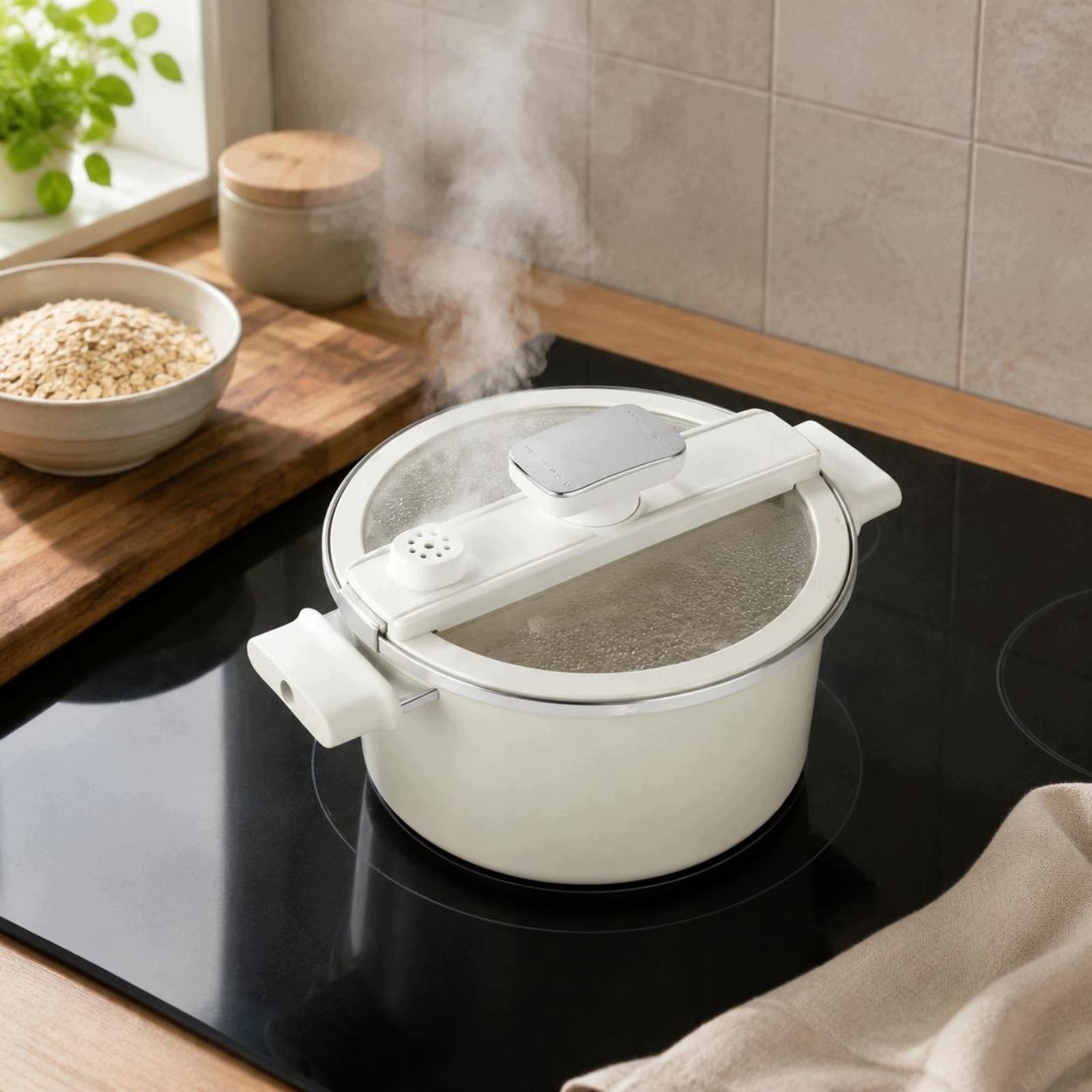 Micro Sealed Cooking Flavor Preserving Retention Enamel Pressure Pot Beige Packaging status original