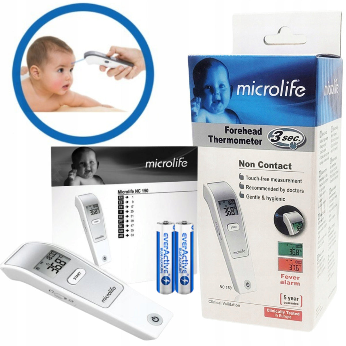 Microlife non-contact thermometer NC 150 + BATTERIES WITHOUT CASE!!! Medical device yes