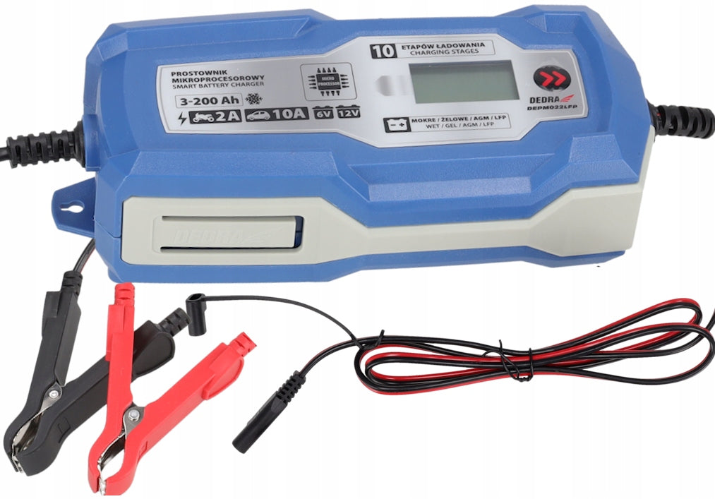 Microprocessor Rectifier Rechargeable Car 10A LCD 6/12V 3-200Ah Brand Dedra