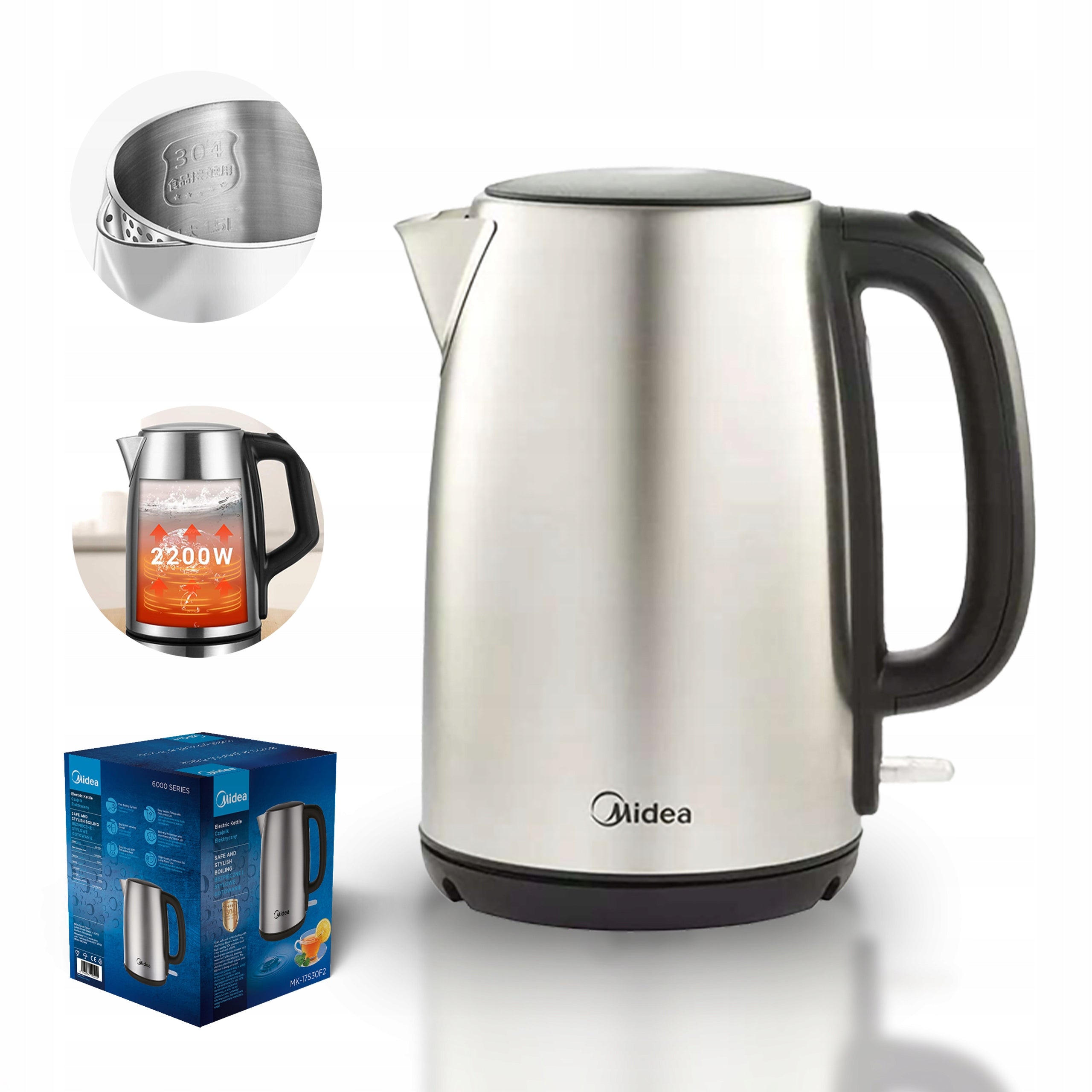 Midea Electric kettle 1,7L 2200W metal automatic switch