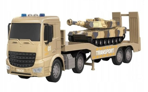 Military Car With Tow Truck And Brown Tank Toy With Sound Effects/Light