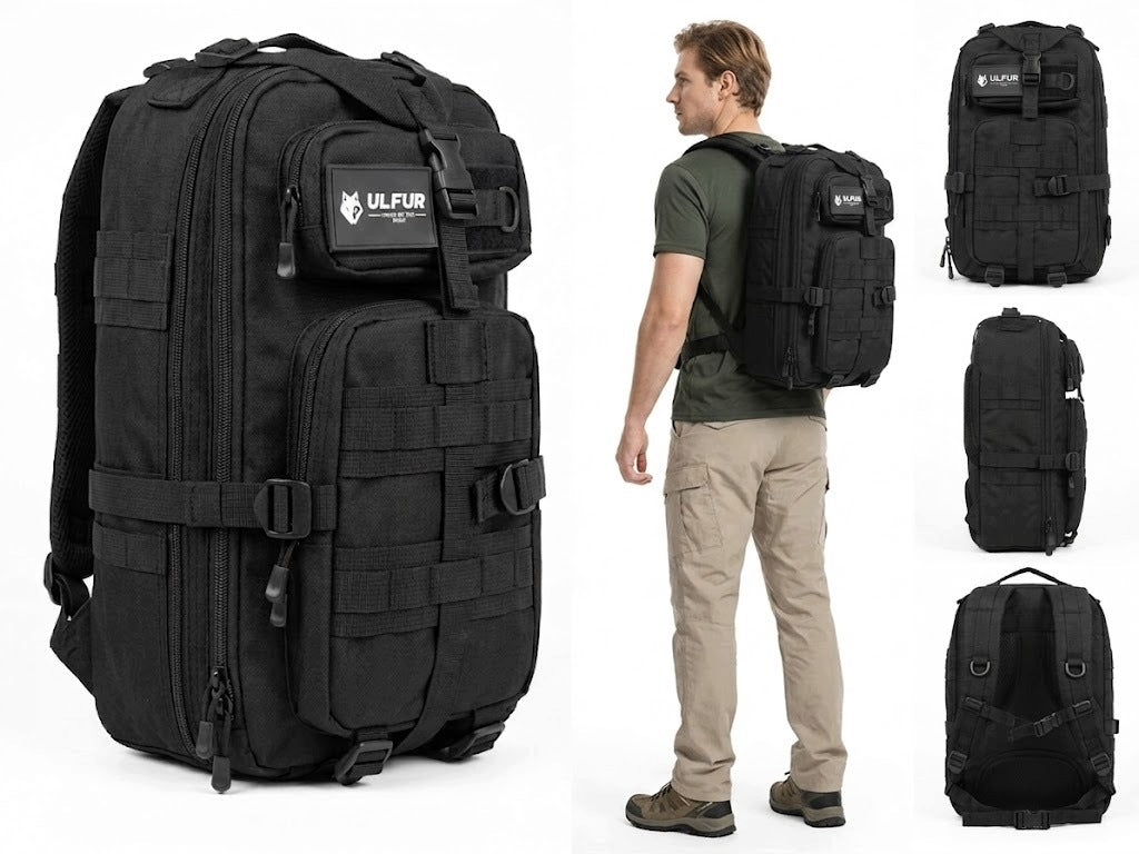 Military Hiking Backpack Large 30L Black 600D Oxford Survival Ulfur Packaging status original