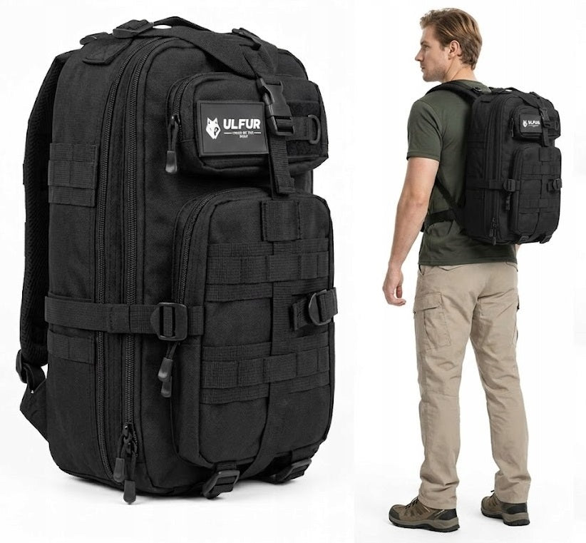 Military Hiking Backpack Large 30L Black 600D Oxford Survival Ulfur