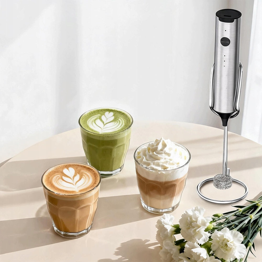 Milk Foamer Electric Handheld Stainless Steel Mini USB 3 Speeds Packaging status original