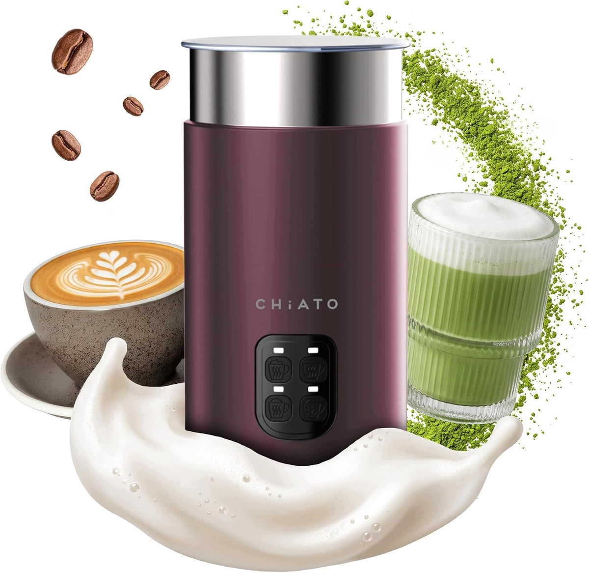Milk frother 4 in 1 240 ml 450 W stainless steel burgundy Packaging status original