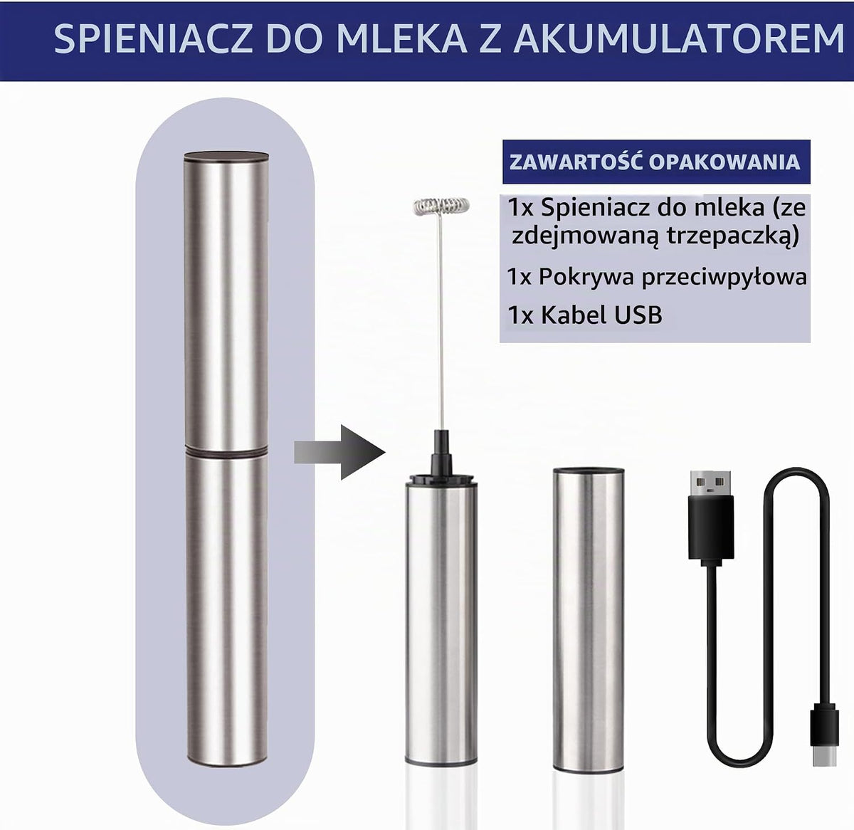 Milk frother - Stainless steel - USB C - 13000 rpm Manufacturer code spieniaczstalowy