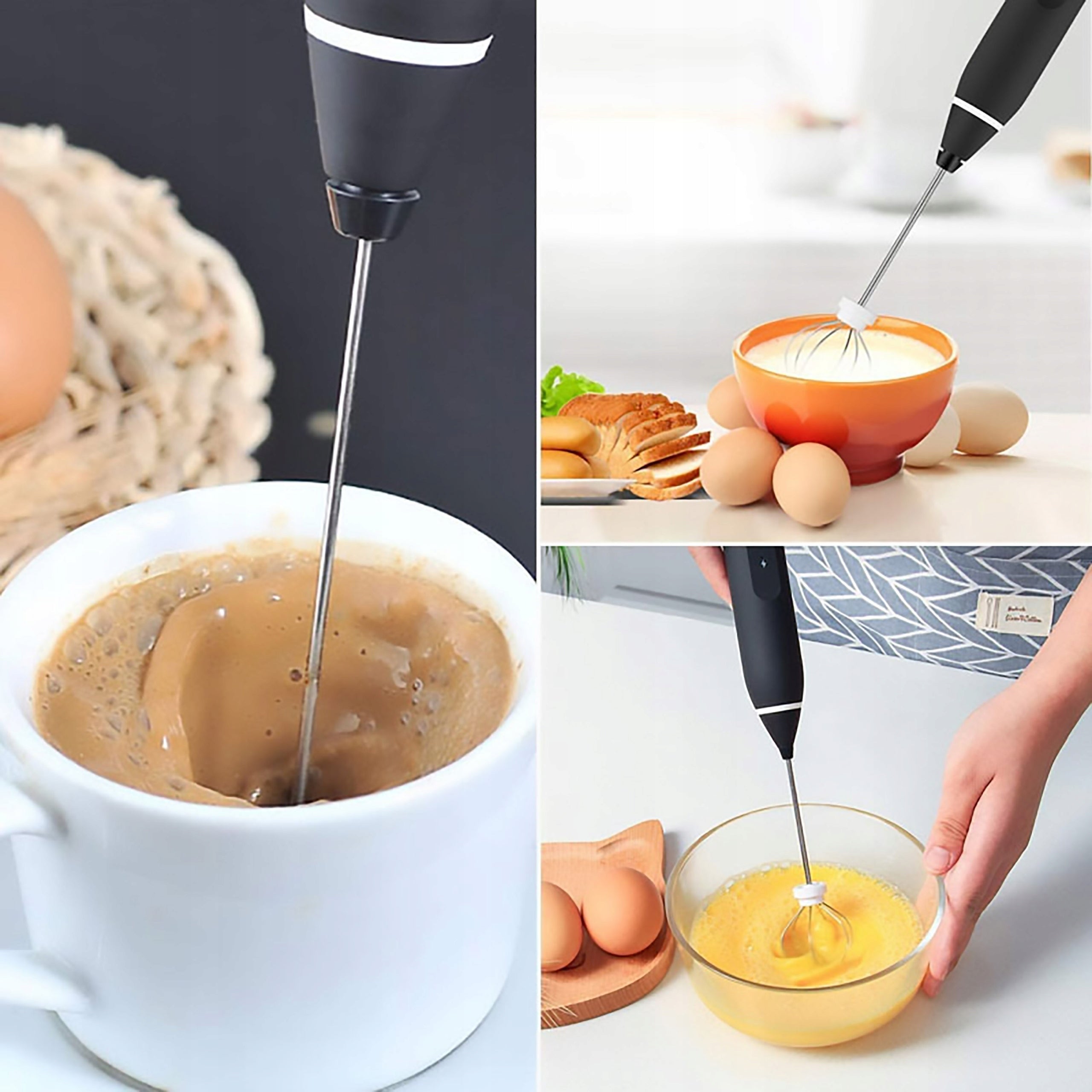Milk frother Whisk manual black 8 W with interchangeable tips Brand no brand