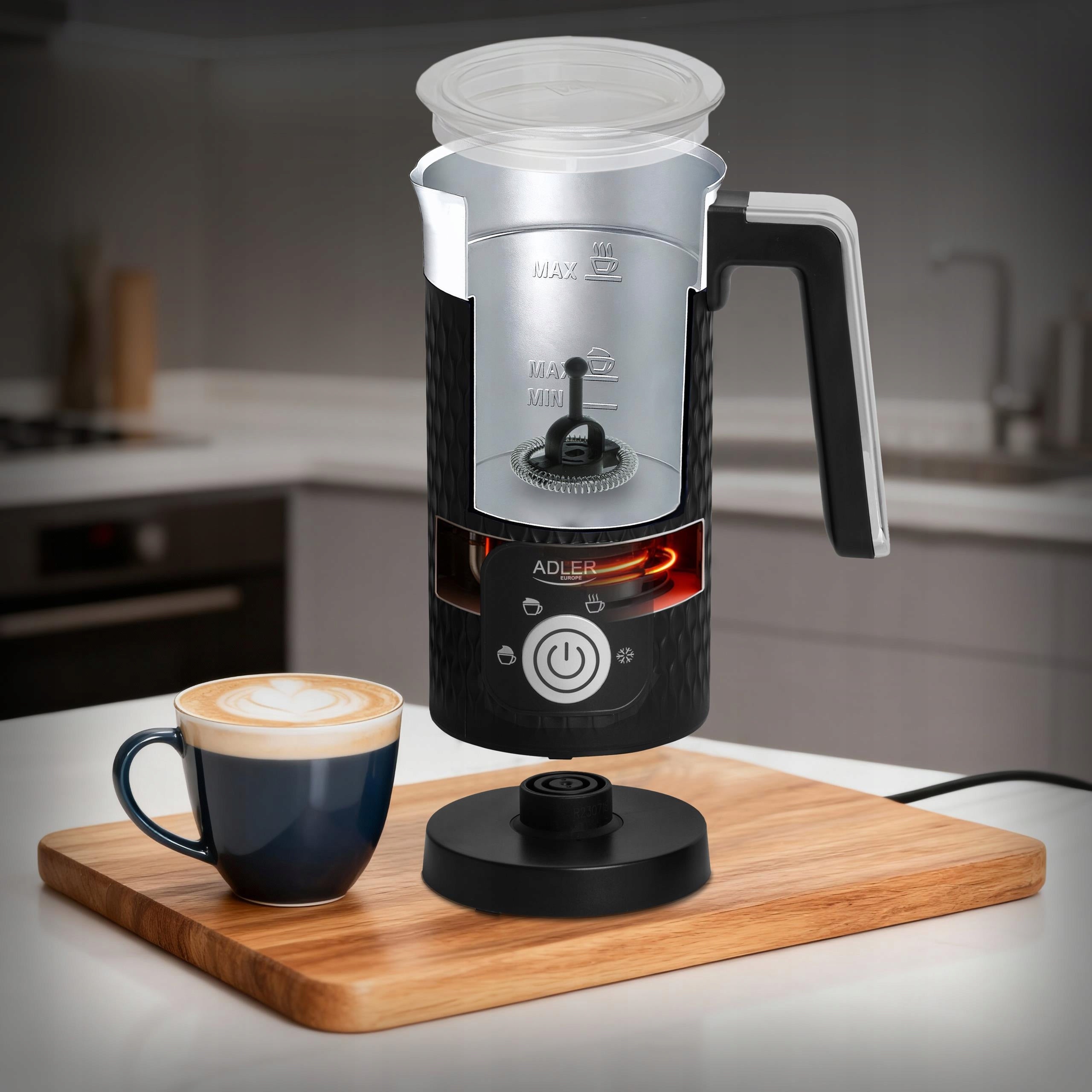 Milk frother electric heating latte cappuccino black Packaging status original