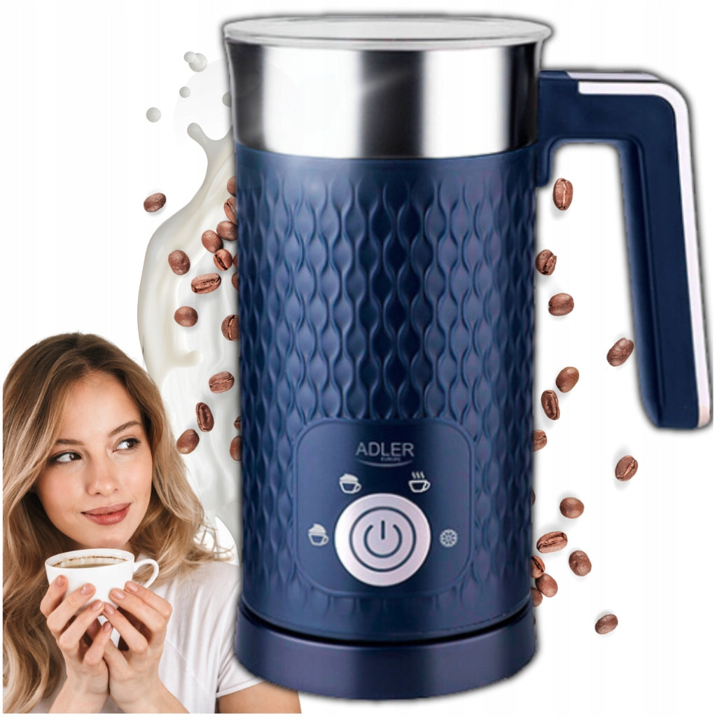 Milk frother electric heating latte cappuccino navy blue