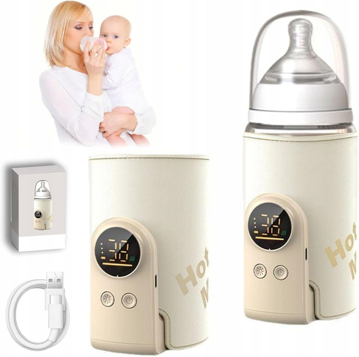 Milk heater with display, high capacity battery
