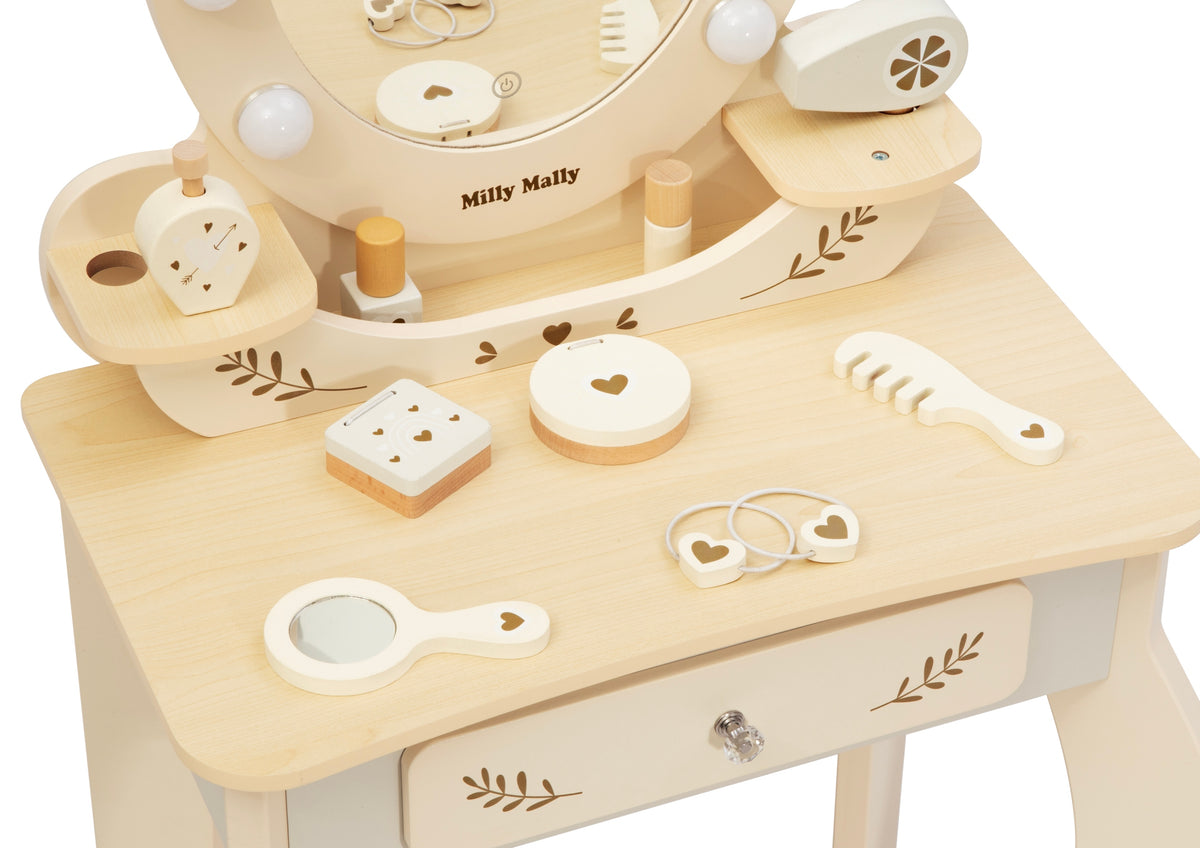 Milly Mally Large Wooden Children's Dressing Table LED with Stool ELLY beige Brand Milly Mally