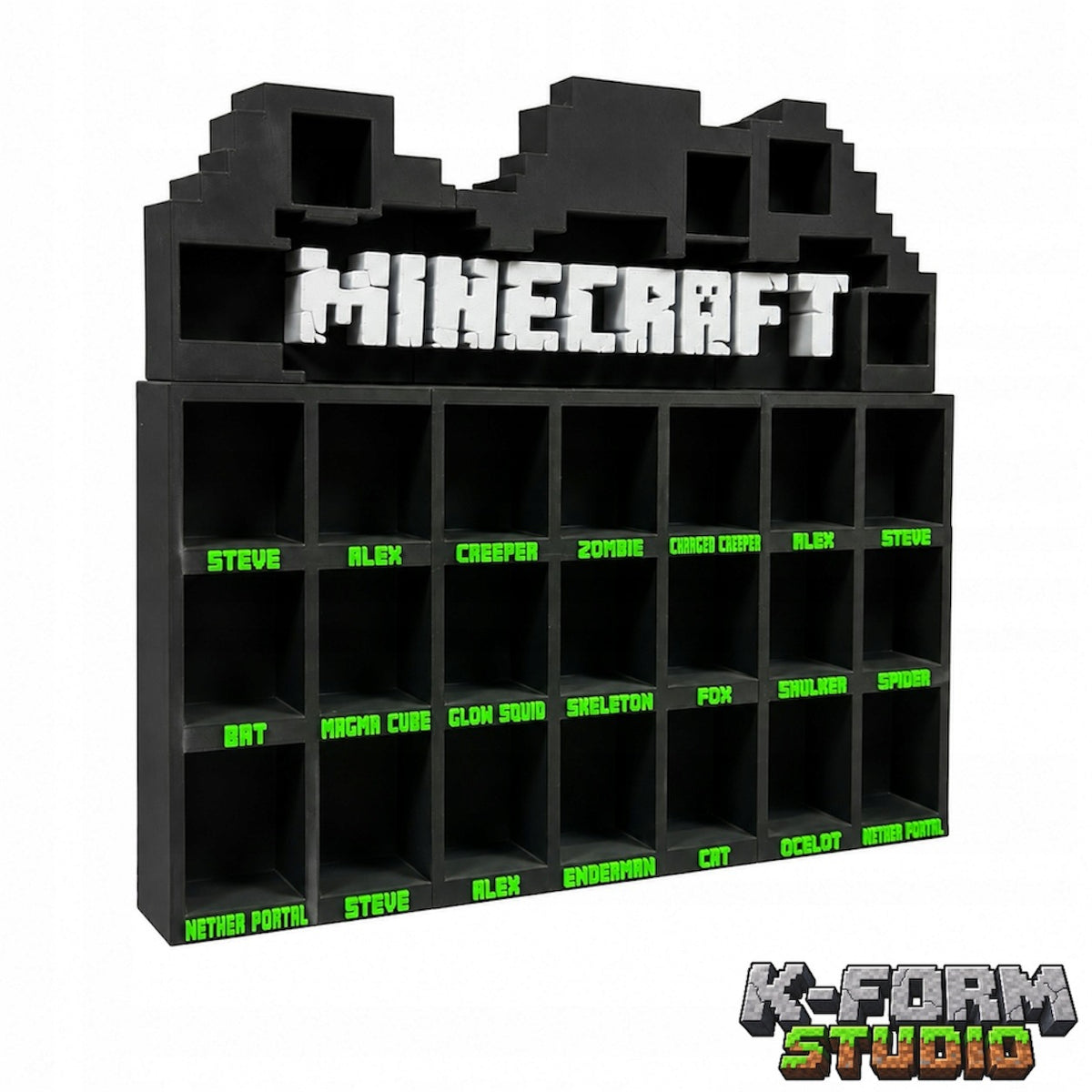 Minecraft Organizer Shelf For 28 Kinder Joy Figurines + FREEBIE Keychain Stands Manufacturer code ..42r""''''