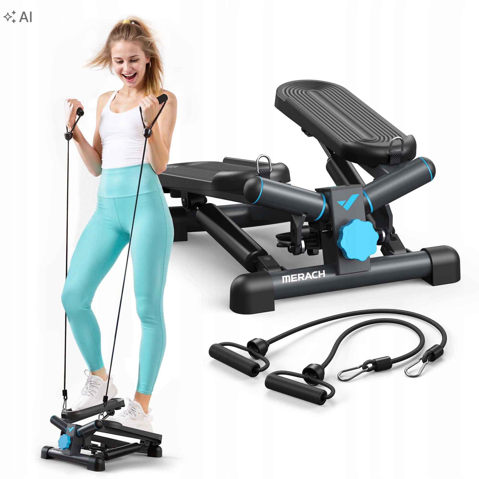 Mini 2-in-1 stepper, LCD monitor, resistance bands, for leg and hand training