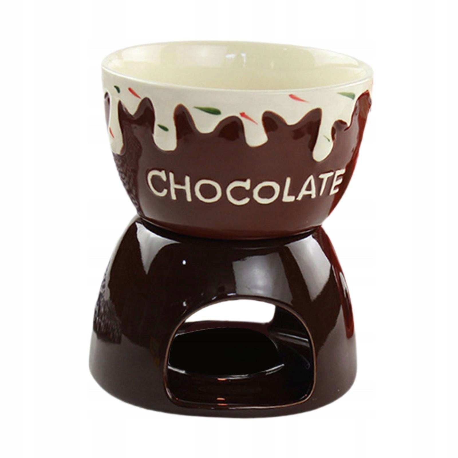 Mini Ceramic Cheese Heating Stove Fondue Pot Butter Warmer Chocolate brown Brand no brand