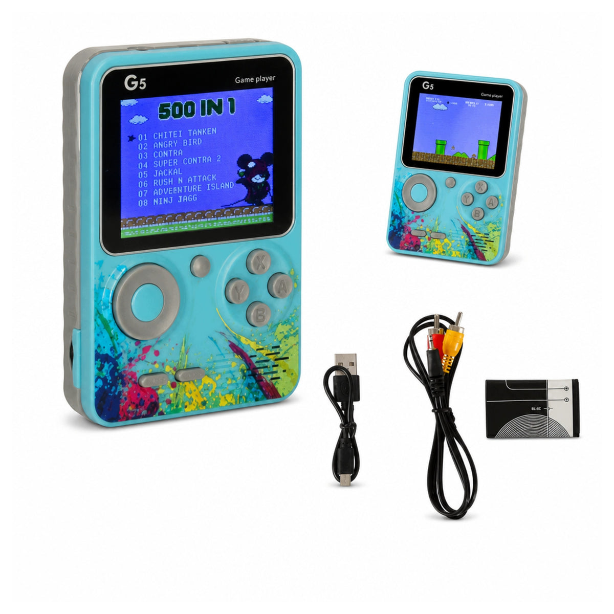 Mini Console Portable Retro 500 Games Blue - Entertainment In Pocket