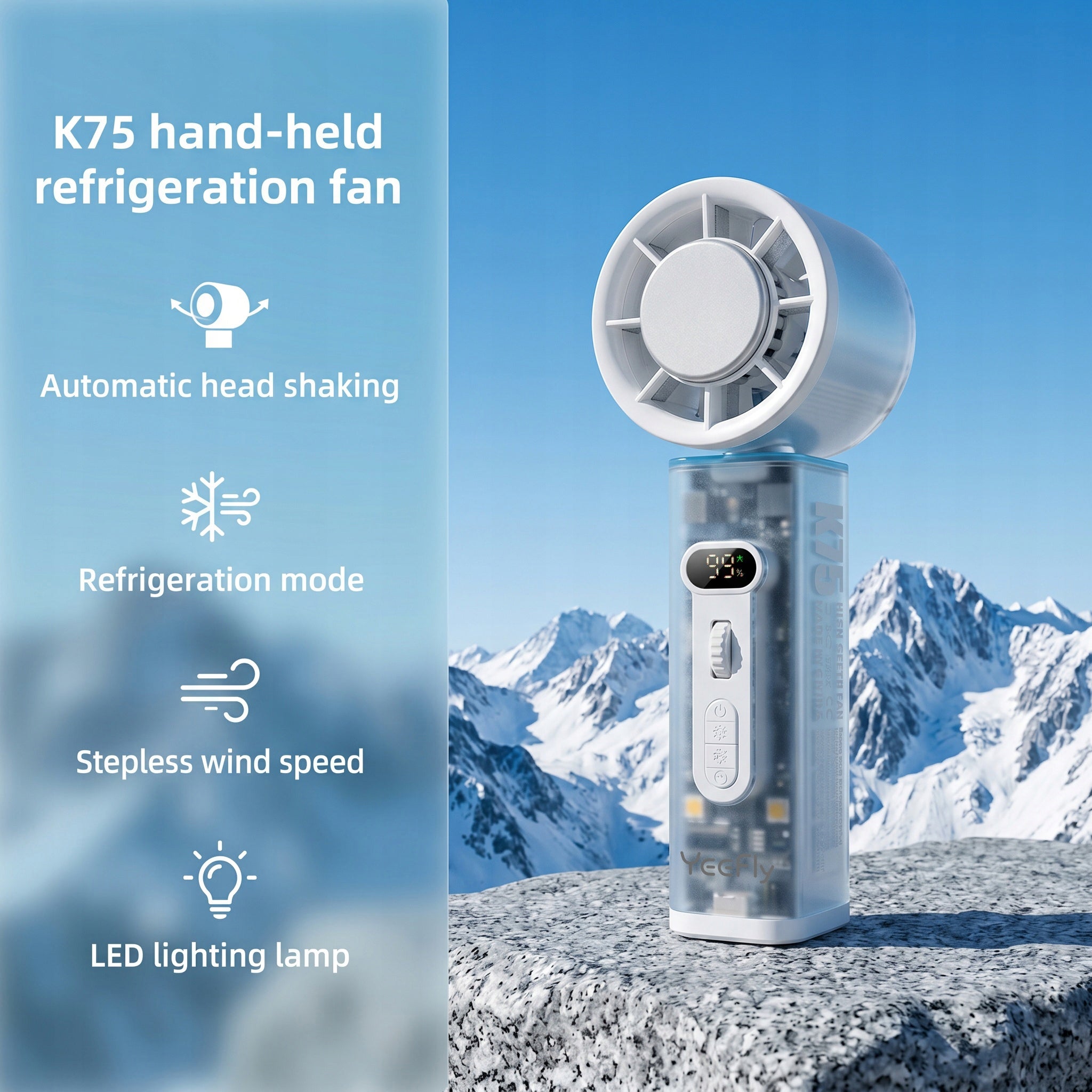 Mini Desk Fan Handheld Cooling K75 with Oscillation Led Light