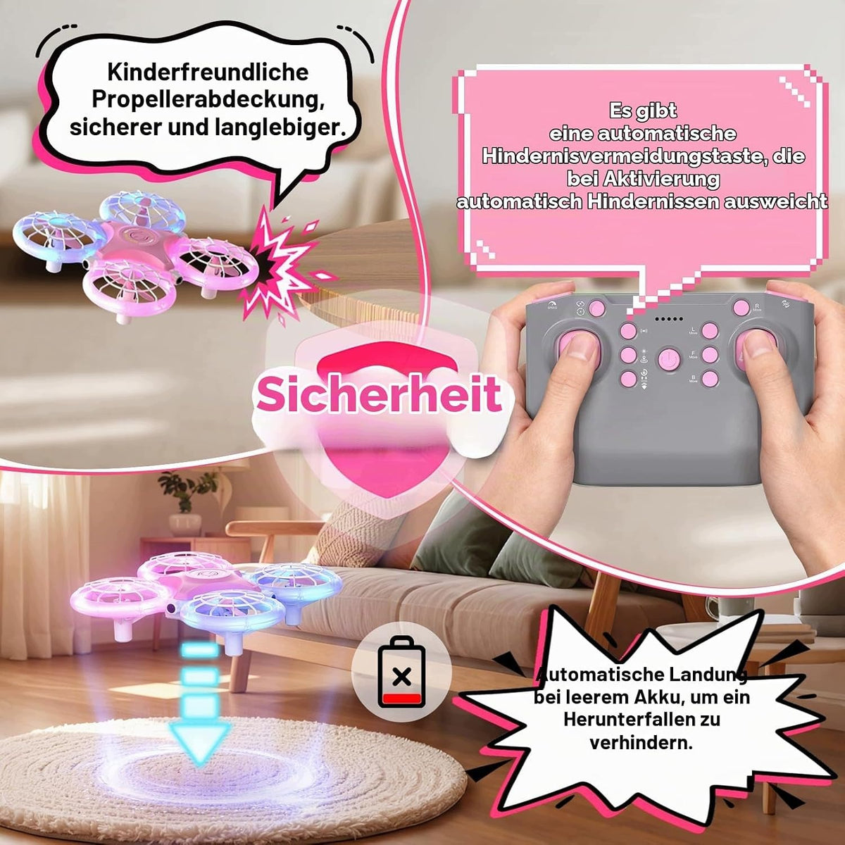 Mini Drone Toy ShinePick mini LED 3 Batteries Pink Packaging status original