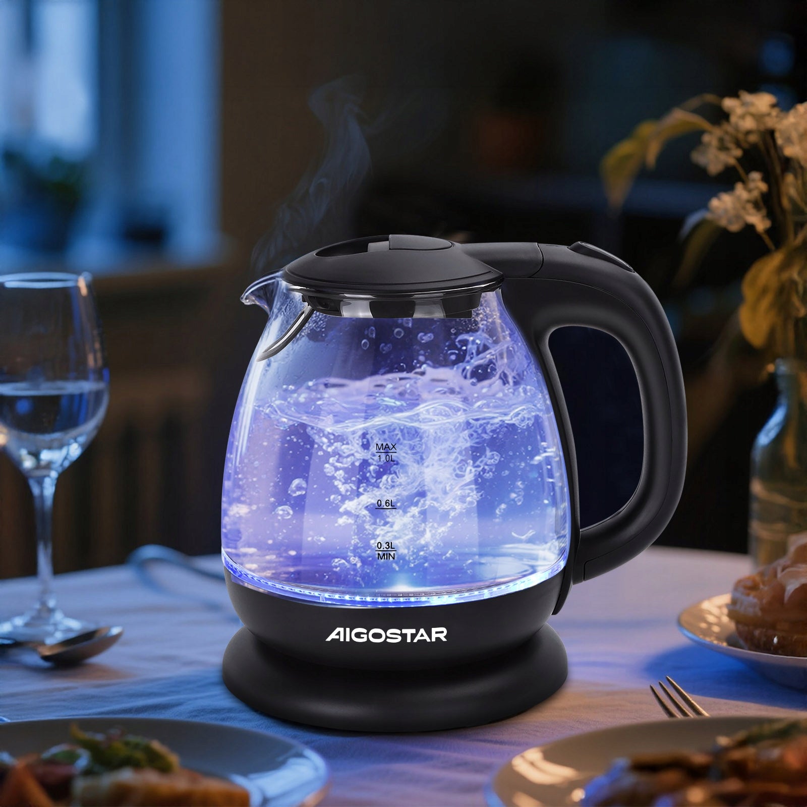 Mini Electric Kettle 1L 2200W Glass LED BACKLIGHT Manufacturer code BID_19532