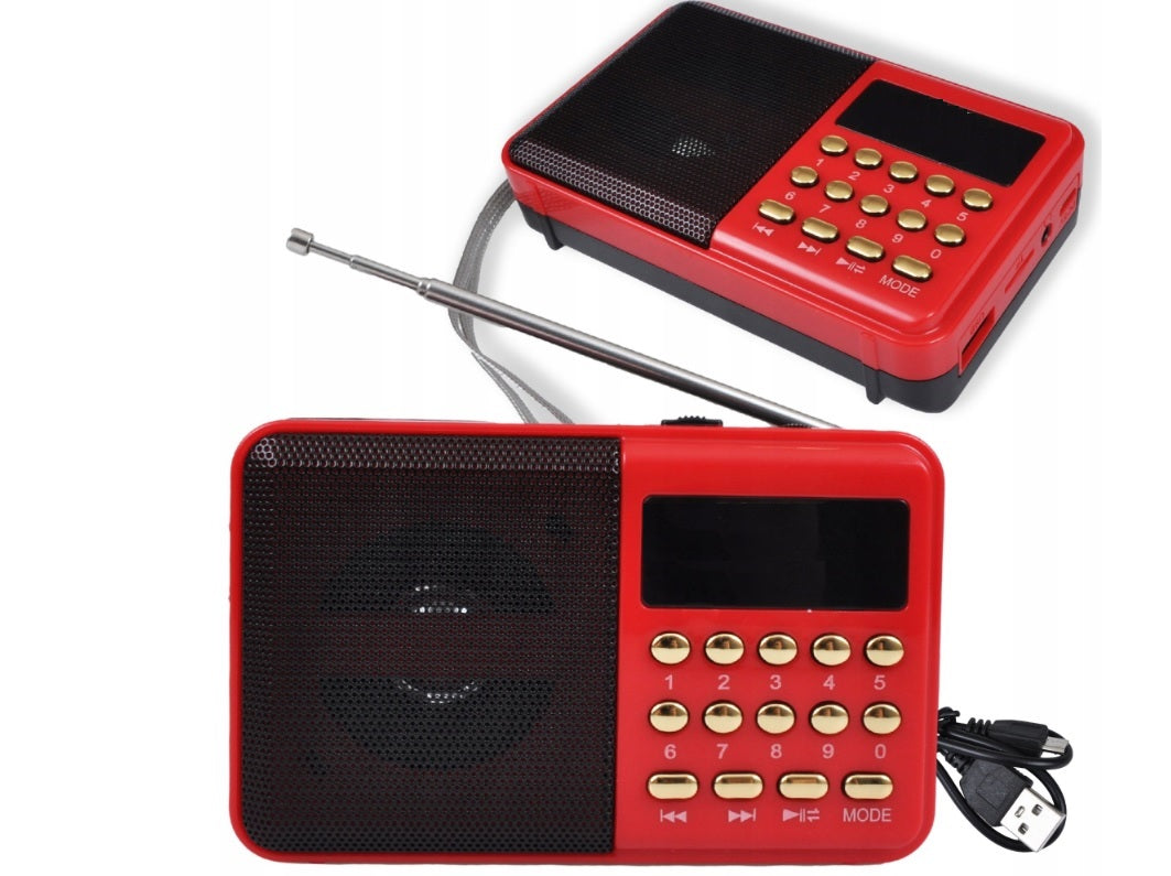 Mini FM/MP3/BT Digital Radio with USB Rechargeable Red Packaging status original