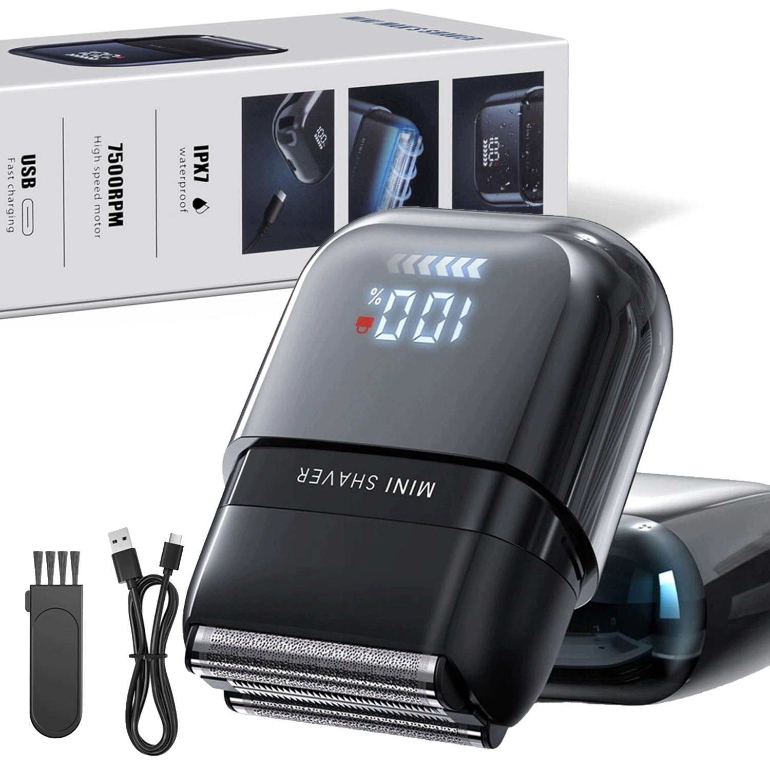 Mini Men's Shaver With LED Display Waterproof IPX7 Portable Quiet