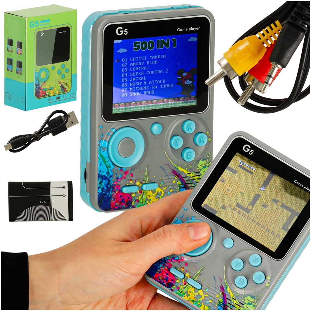 Mini Portable Game Console Electronic Retro 500 Games Grey