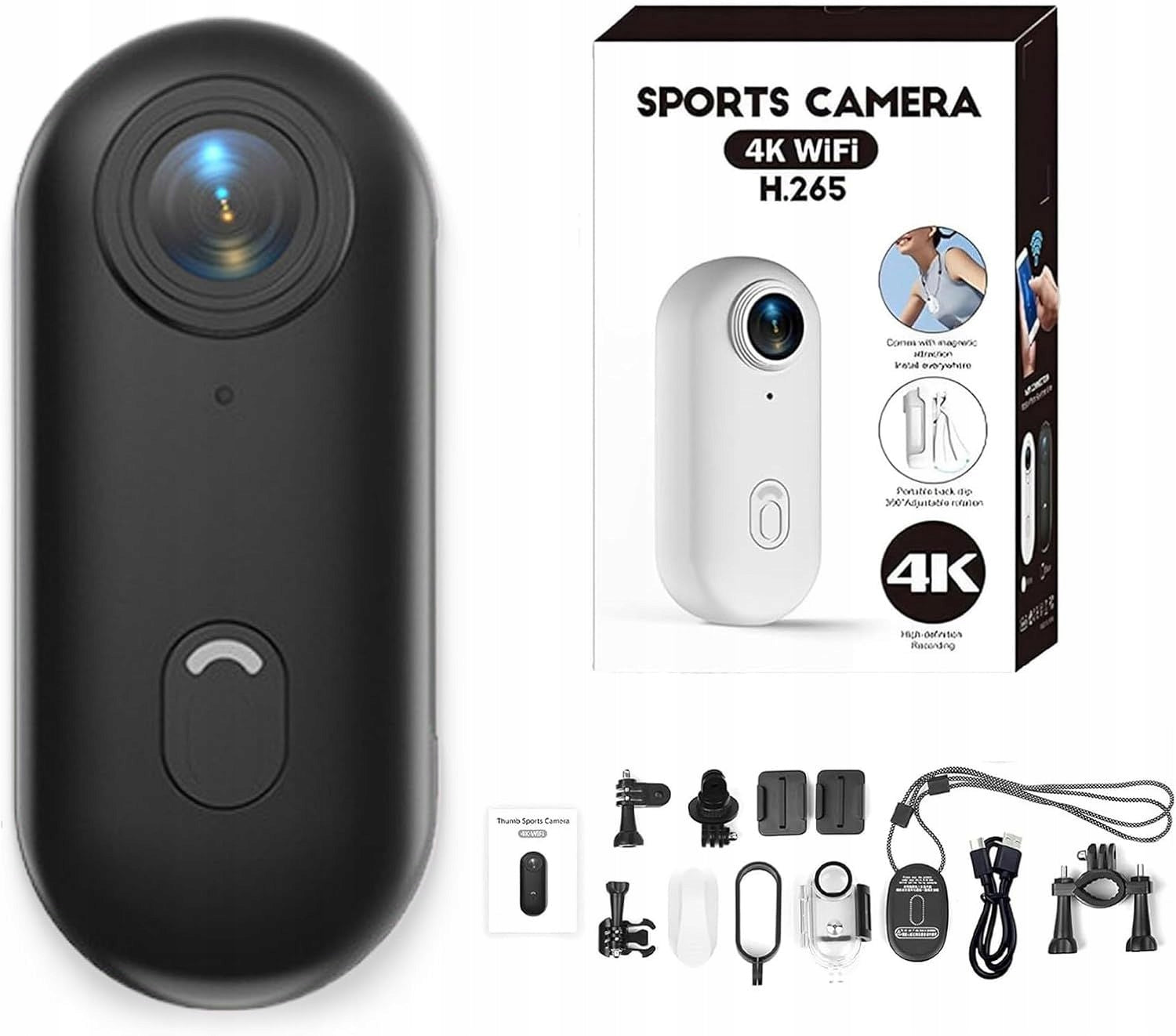 Mini Sports Camera with WiFi 4K UHD Angle 140°Portable Waterproof KIT Manufacturer code kamerka grends ze stabilizacja obrazu PROS