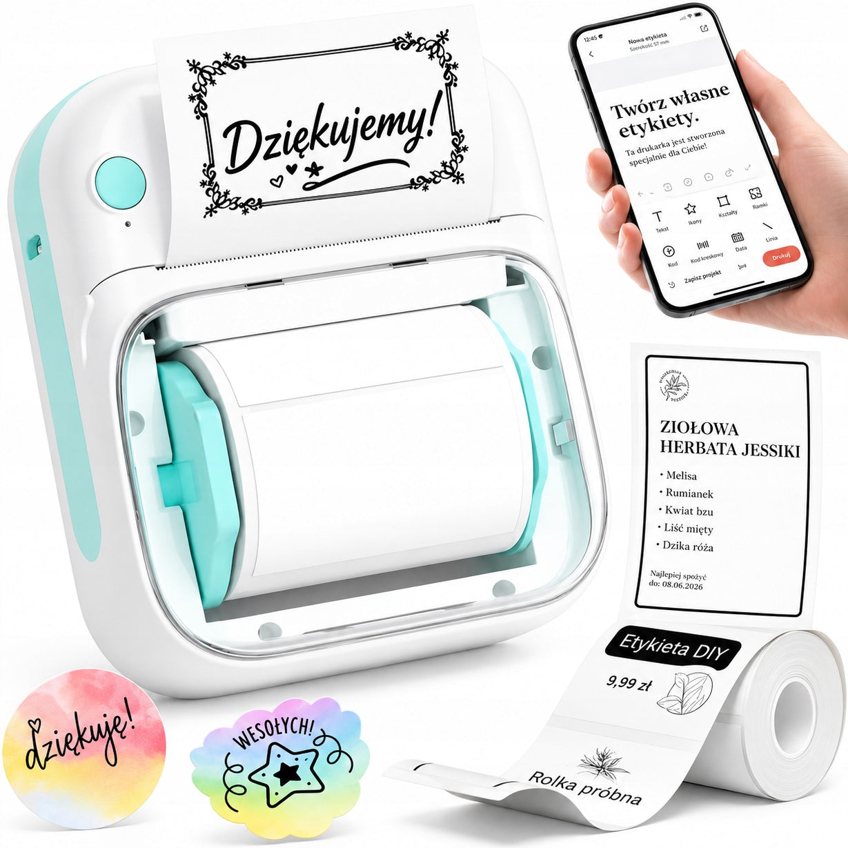 Mini Thermal Printer Self Adhesive Labels Bluetooth B3 App