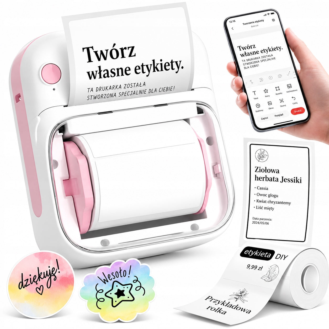Mini Thermal Printer Self Adhesive Labels Bluetooth B3 App