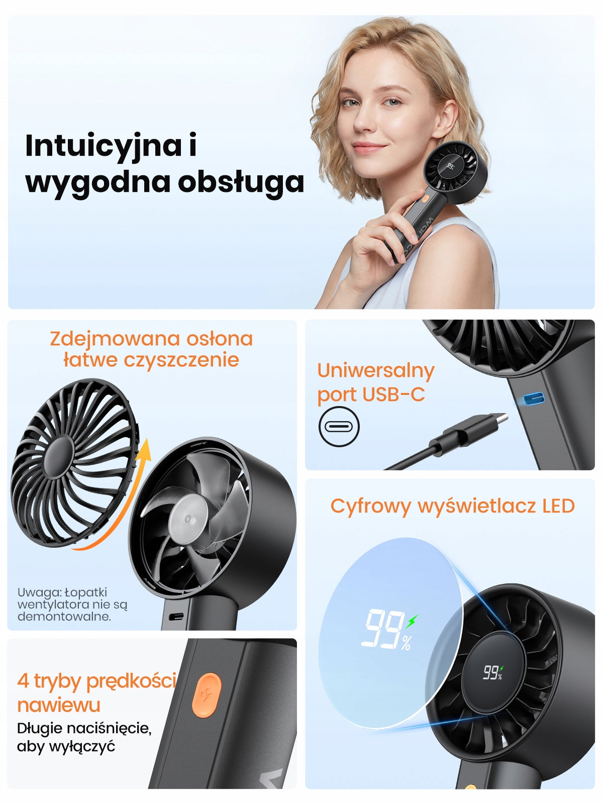Mini Wentylator Ręczny Wiatraczek USB Warmco Przenośny Wiatrak 5000mAh Brand Warmco